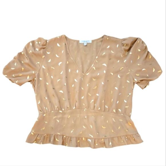 EC SWEET RAIN TAN WITH METALIC FEATHERS TOP SZ. 2X - Picture 1 of 4